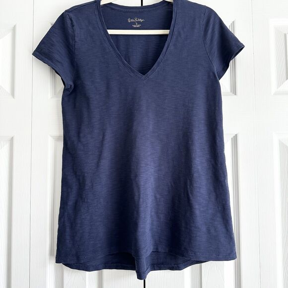 Lilly Pulitzer Navy V-Neck Tee Shirt Women’s Small S Short Sleeve Casual Top - Picture 1 of 9